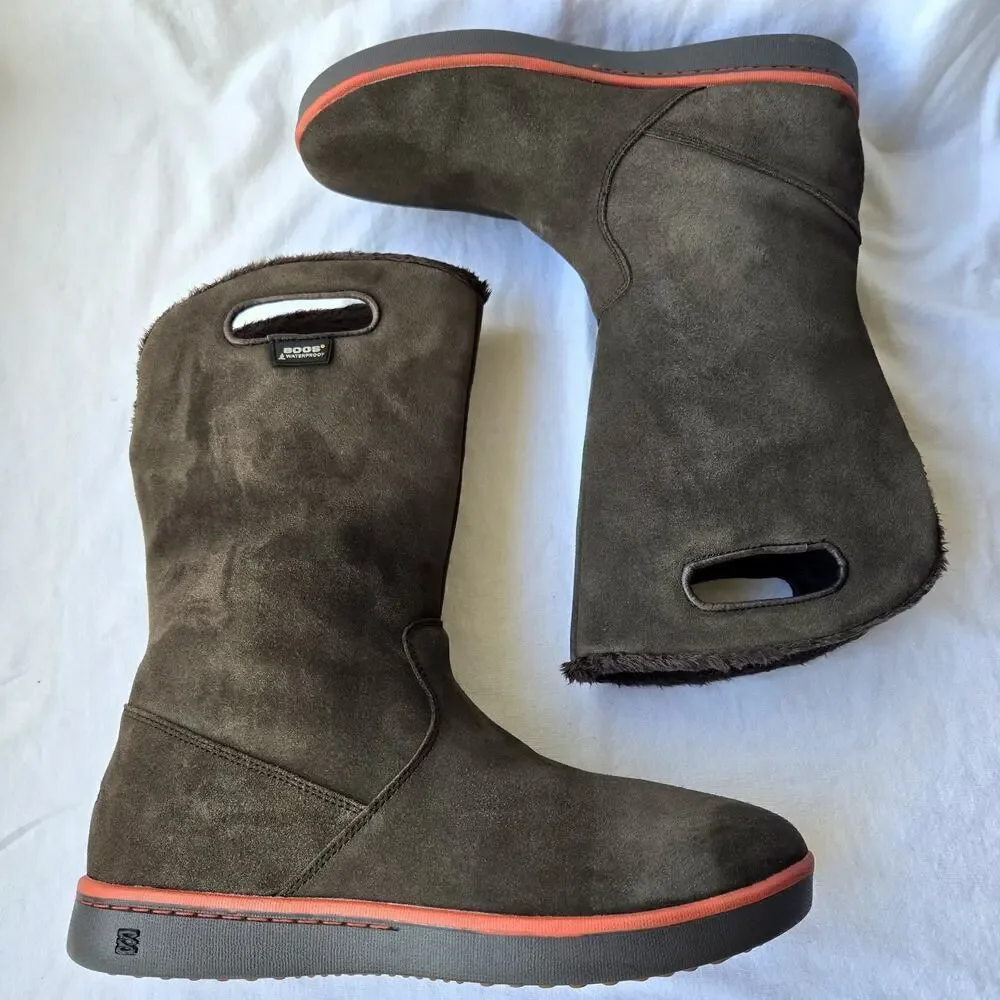 Bogs Boga Women's Tall Suede Fleece Lined Waterproof Winter Boots Brown Size 9.5